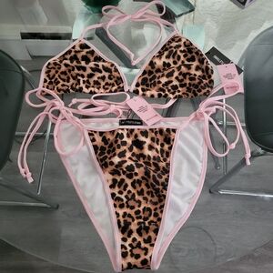NWT PLT Pink Brown Leopard Triangle Bikini Set - 8